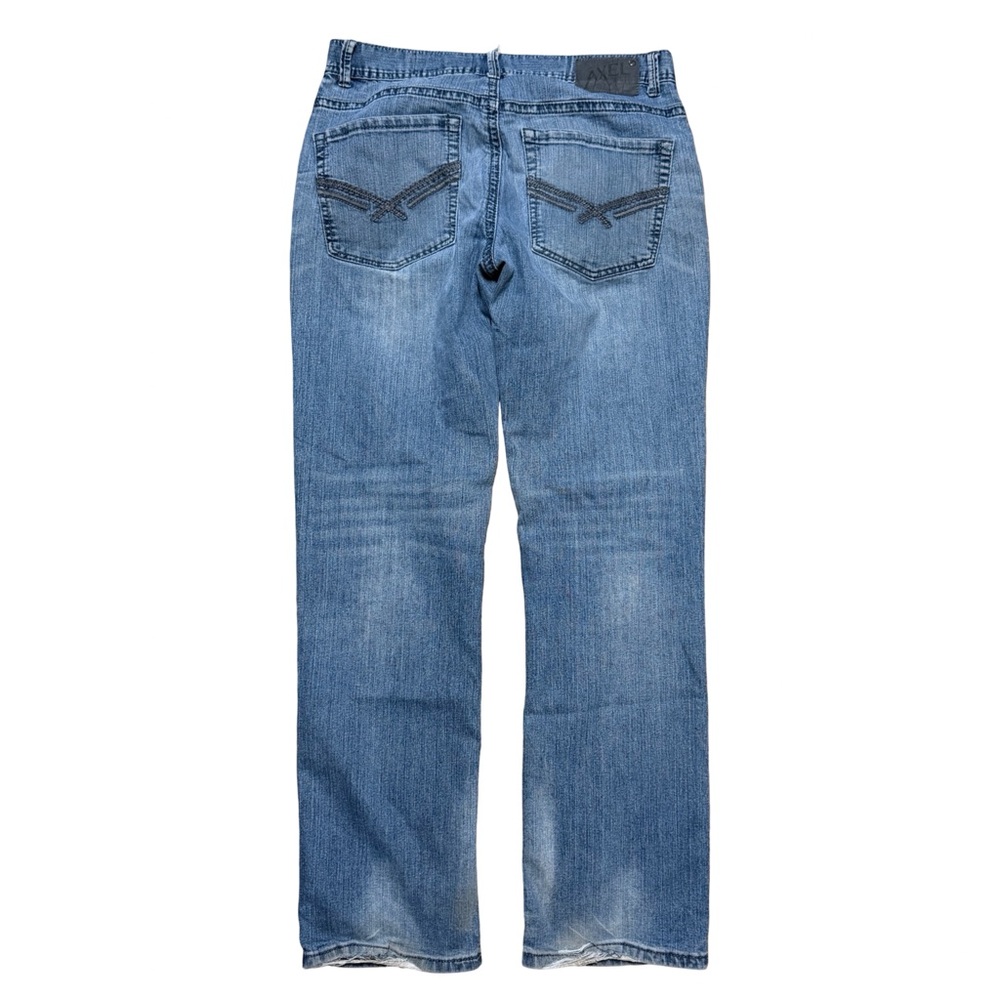 Mens Y2K T.K. Axel Light Wash Slim Straight Blue Denim Jeans Size 34x34